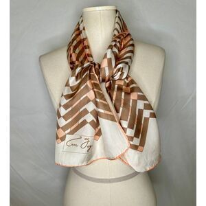 Vintage Anne Fogarty Women Rectangle Scarf pink white brown chevron mod